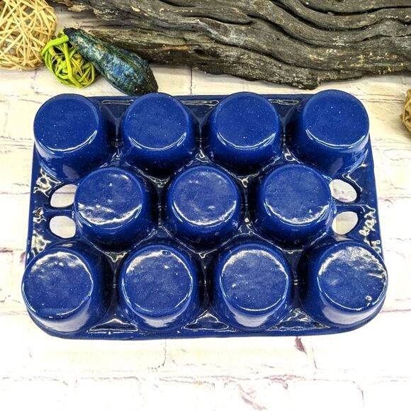 VINTAGE Wagner Griswold Blue Porcelain Cast Iron Popover Cupcake Muffin Pan - Picture 4 of 9